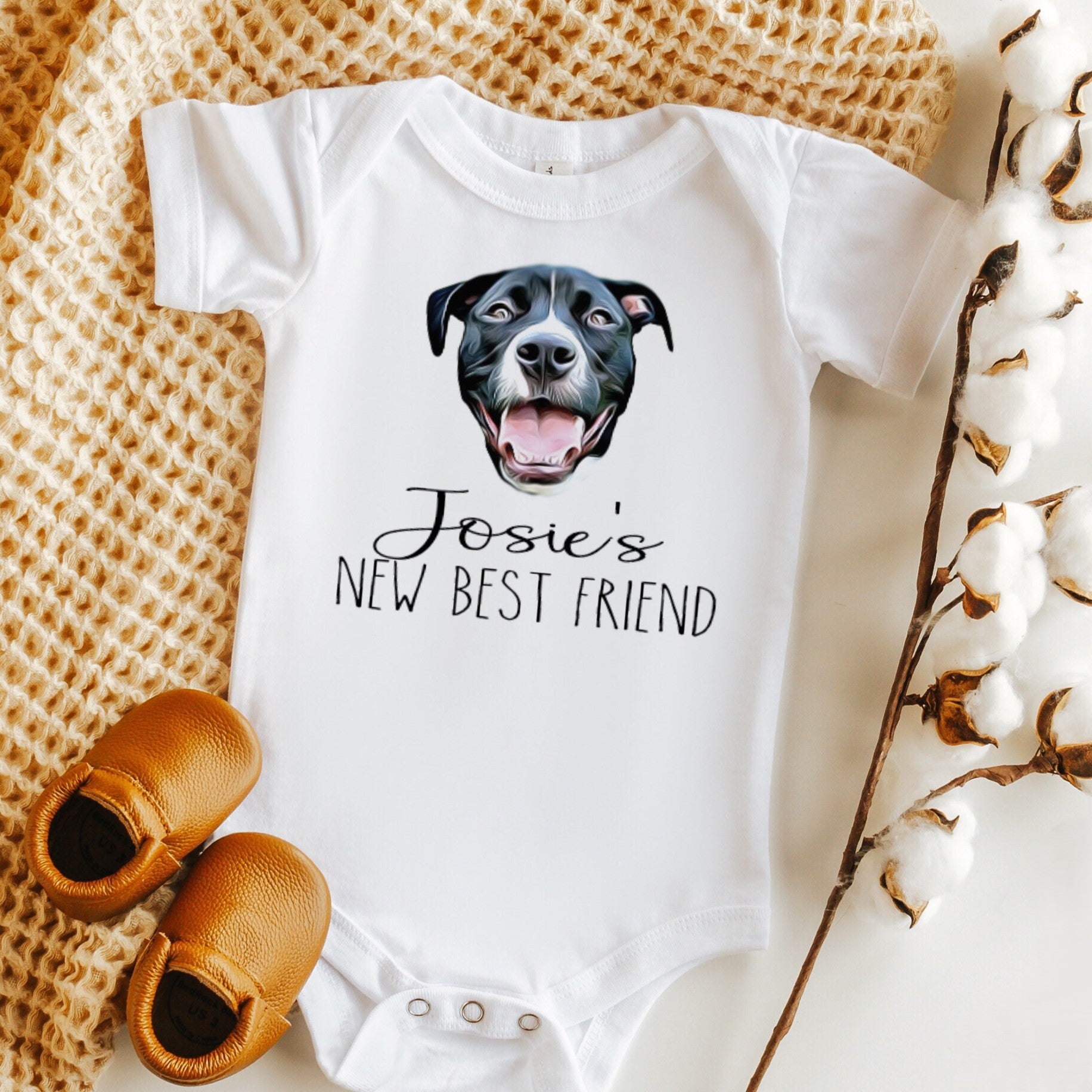 Custom dog Portrait Baby BodySuit, Custom DOG bodysuit, Baby Shower