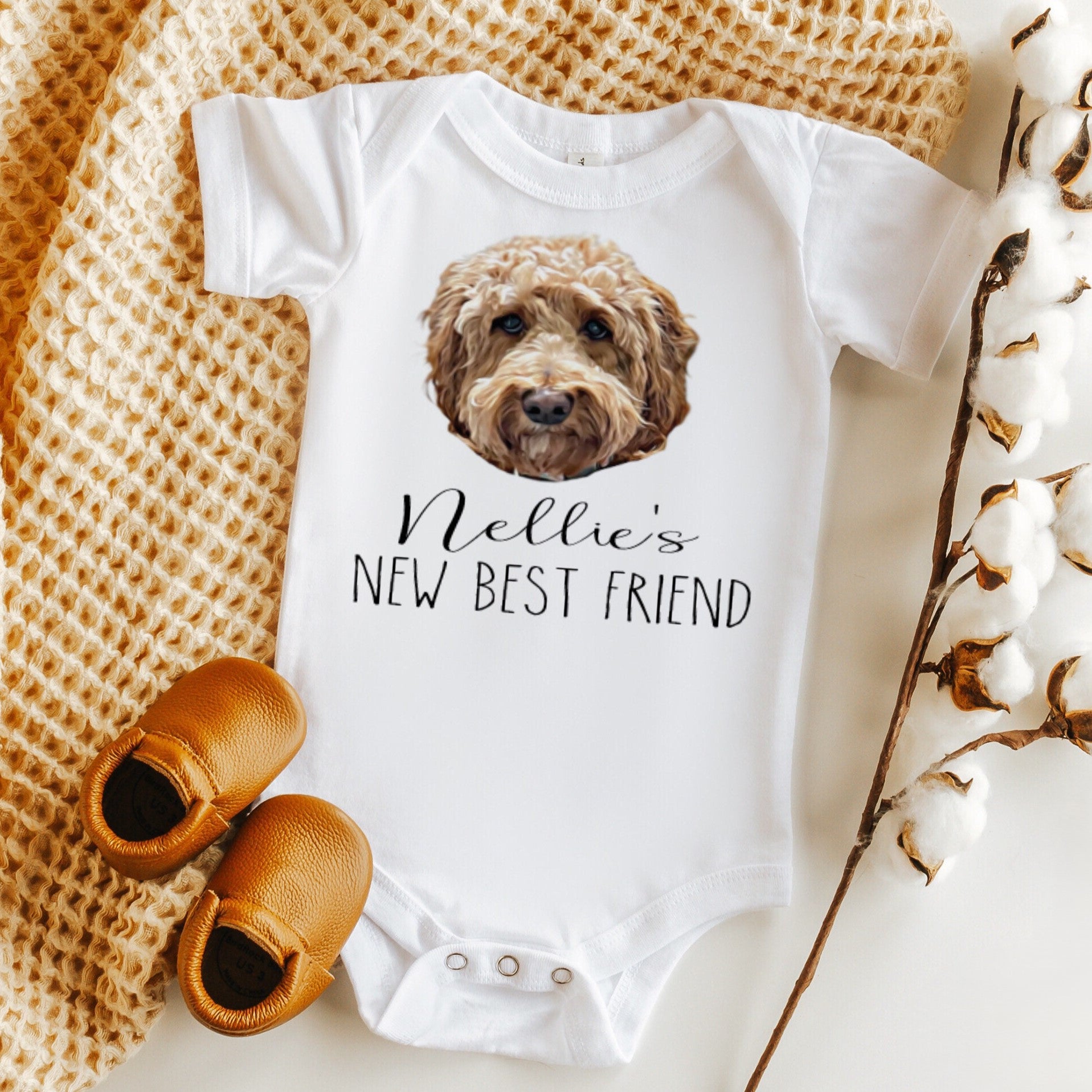 Custom dog Portrait Baby BodySuit, Custom DOG bodysuit, Baby Shower