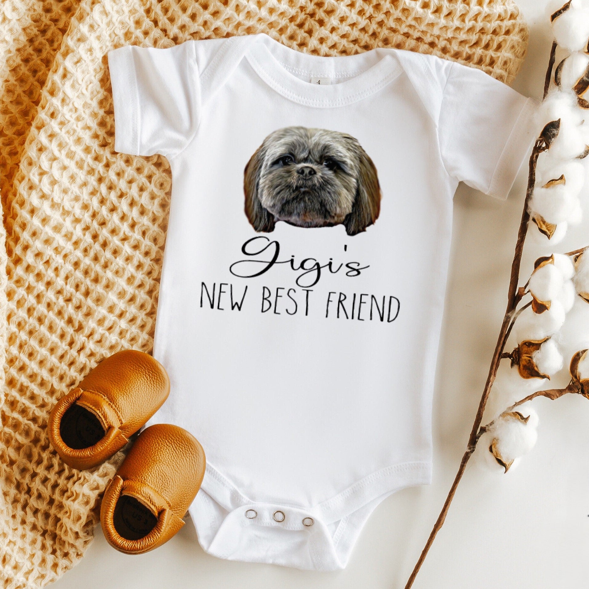 Custom dog Portrait Baby BodySuit, Custom DOG bodysuit, Baby Shower