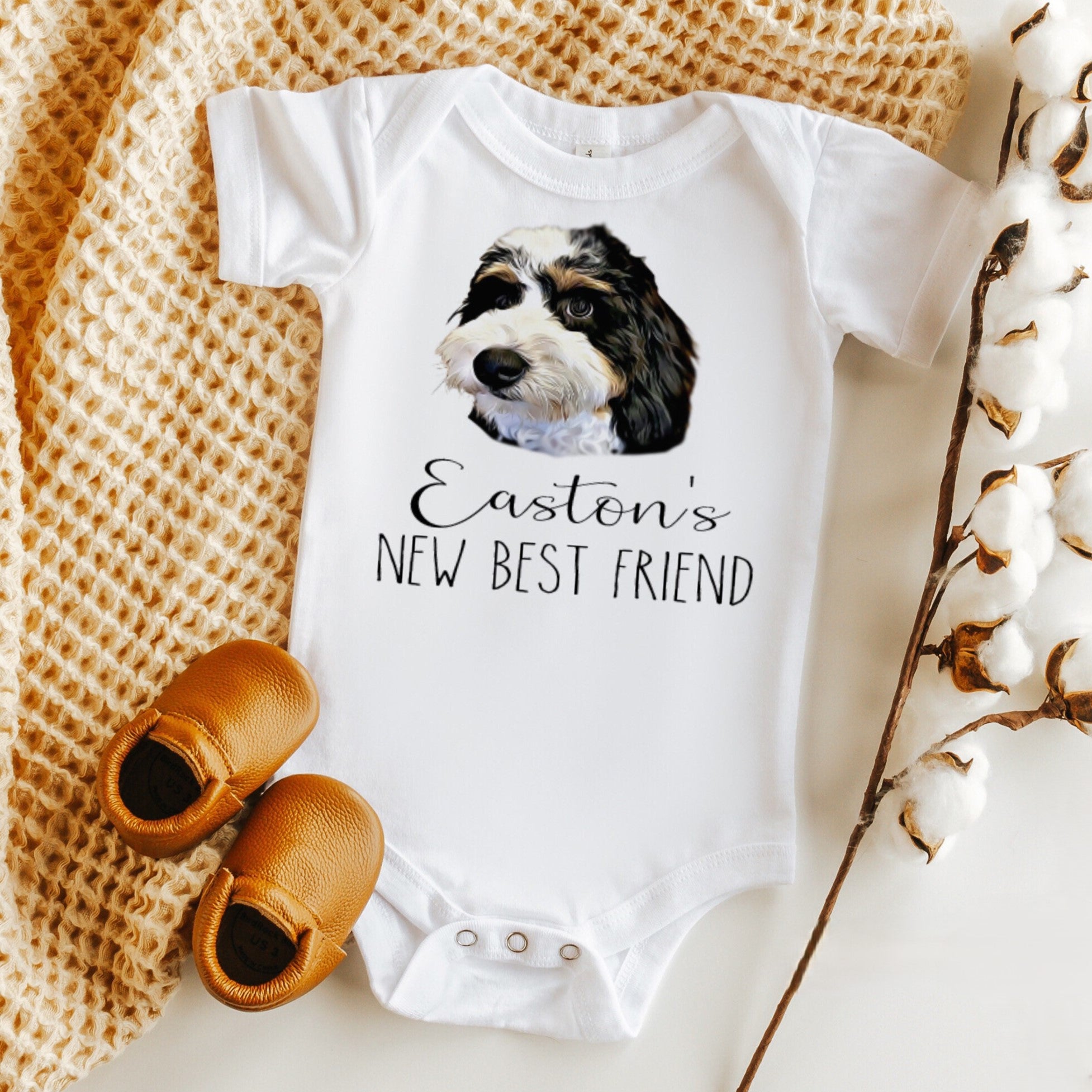 Custom dog Portrait Baby BodySuit, Custom DOG bodysuit, Baby Shower