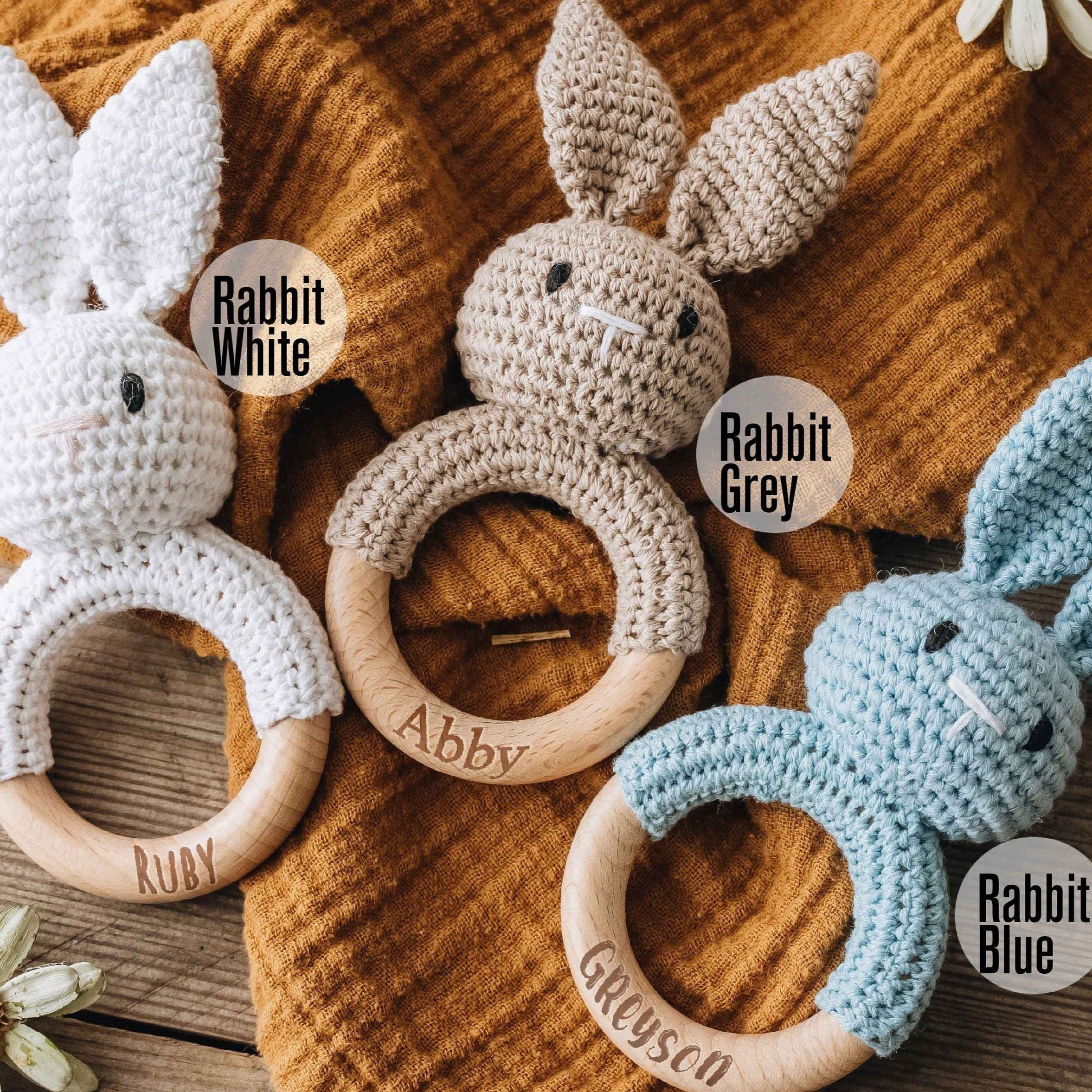 Engraved  Crochet Toy Rattle for Babies, Newborn Gifts