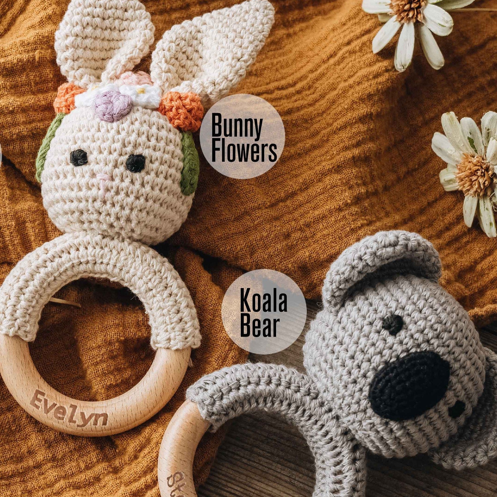 Personalized baby rattle, Baby Grasping Toy, Crochet Toy Rattle for Babies