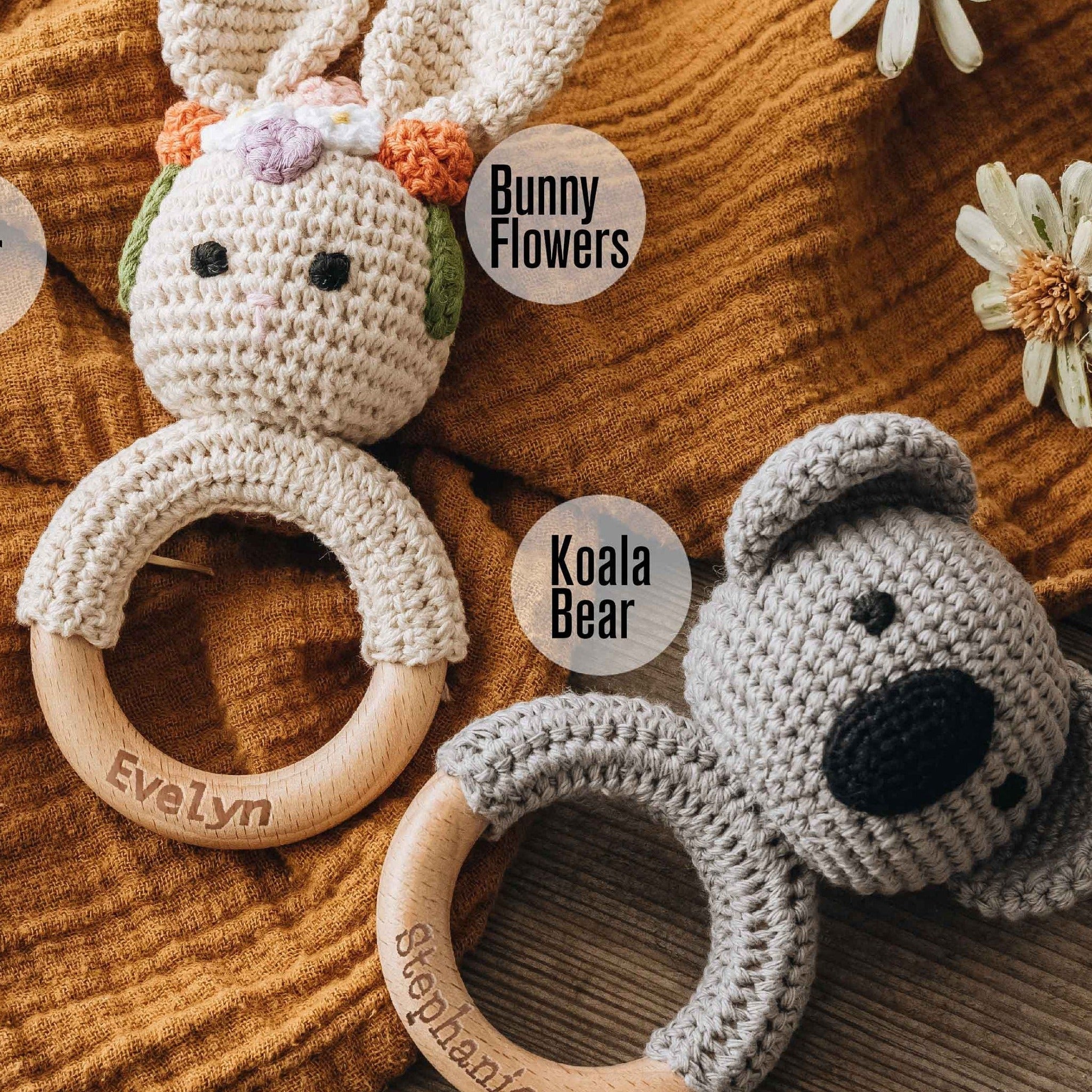 Engraved  Crochet Toy Rattle for Babies, Newborn Gifts