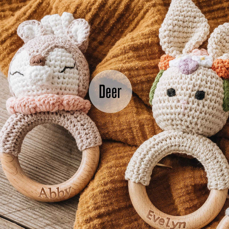 Engraved  Crochet Toy Rattle for Babies, Newborn Gifts