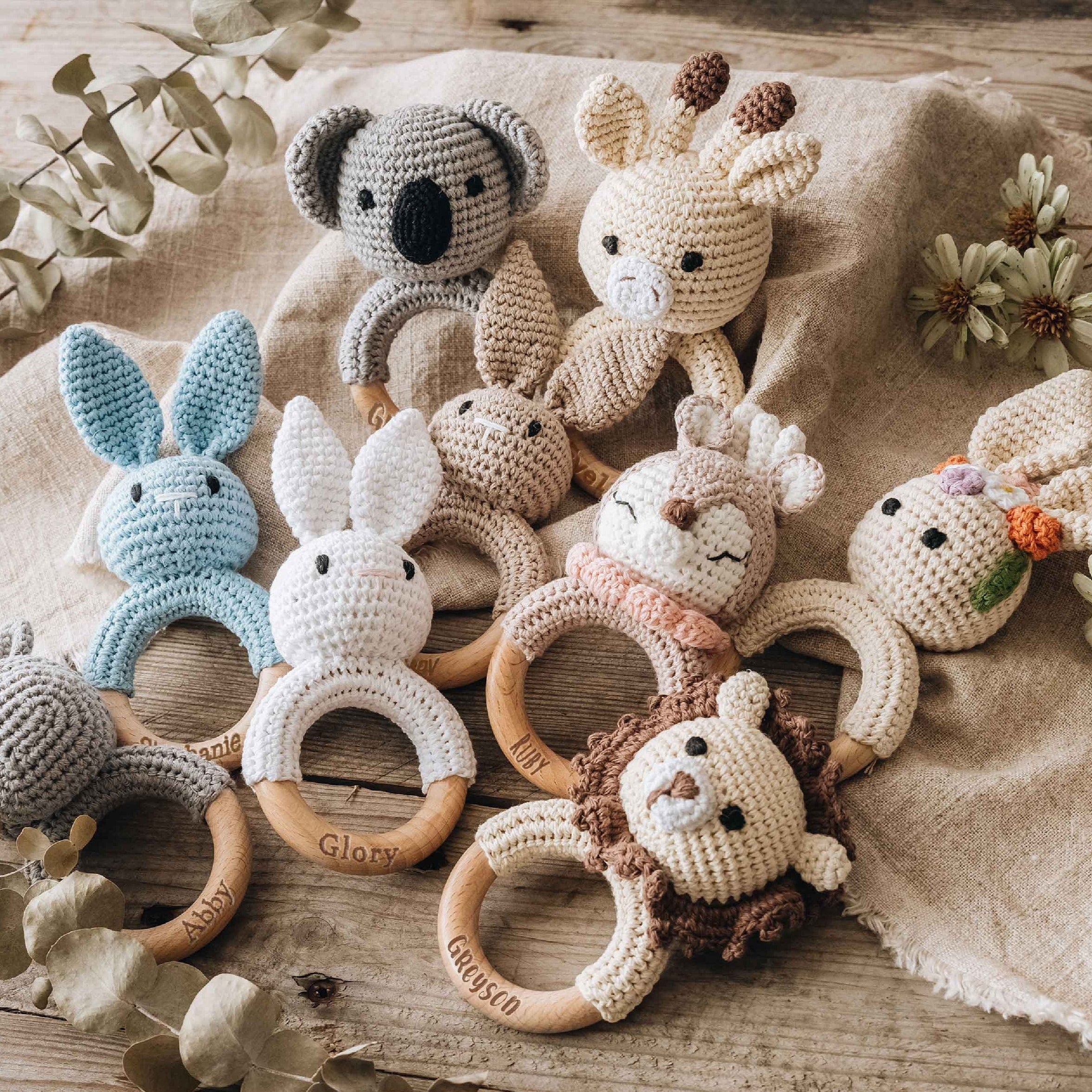 Engraved  Crochet Toy Rattle for Babies, Newborn Gifts