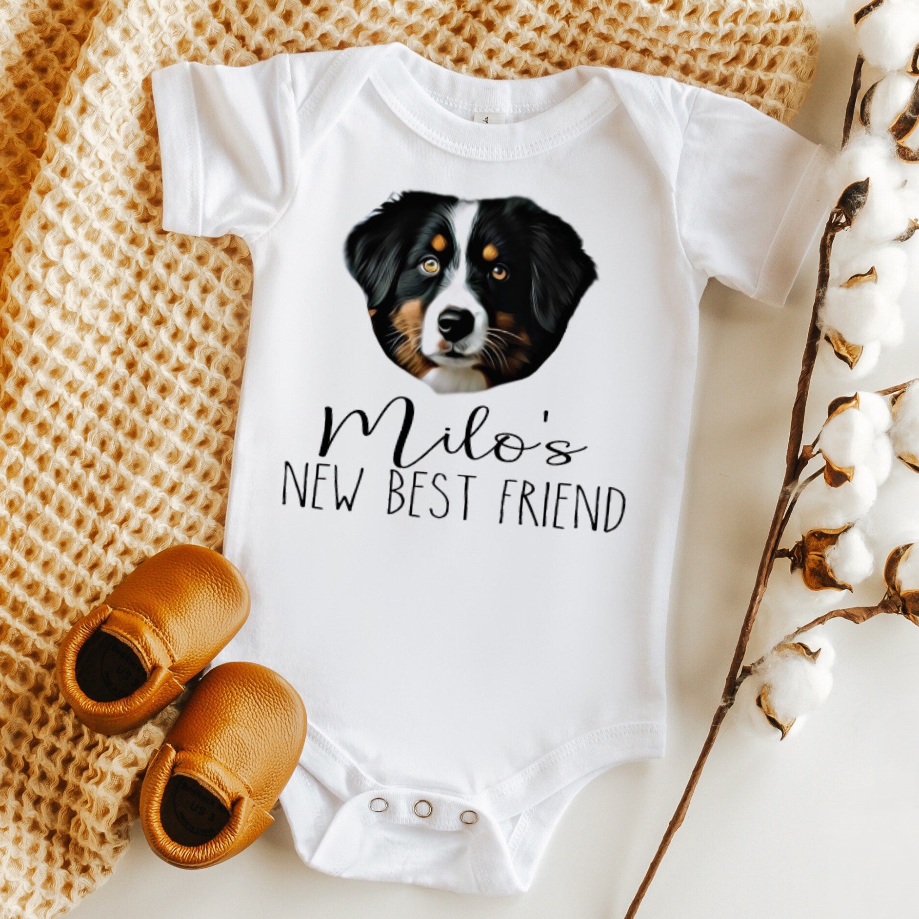 Custom dog Portrait Baby BodySuit, Custom DOG bodysuit, Baby Shower