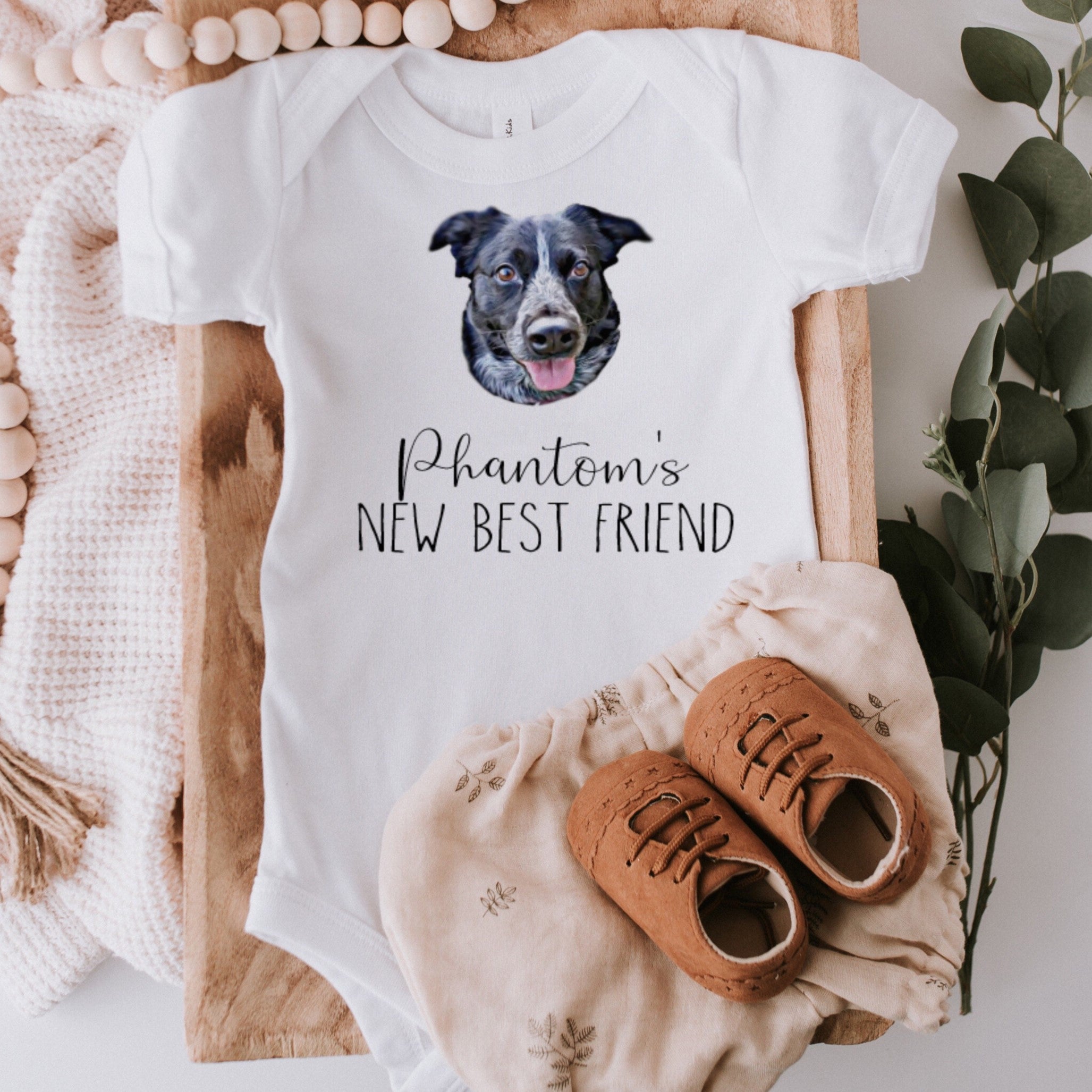 Custom dog Portrait Baby BodySuit, Custom DOG bodysuit, Baby Shower