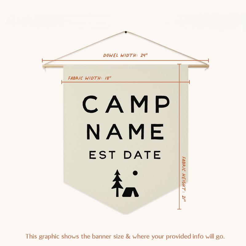Custom Camp Banner, Camp Themed Party Decor, Personalized Name Baby or Kids Room Wall Flag