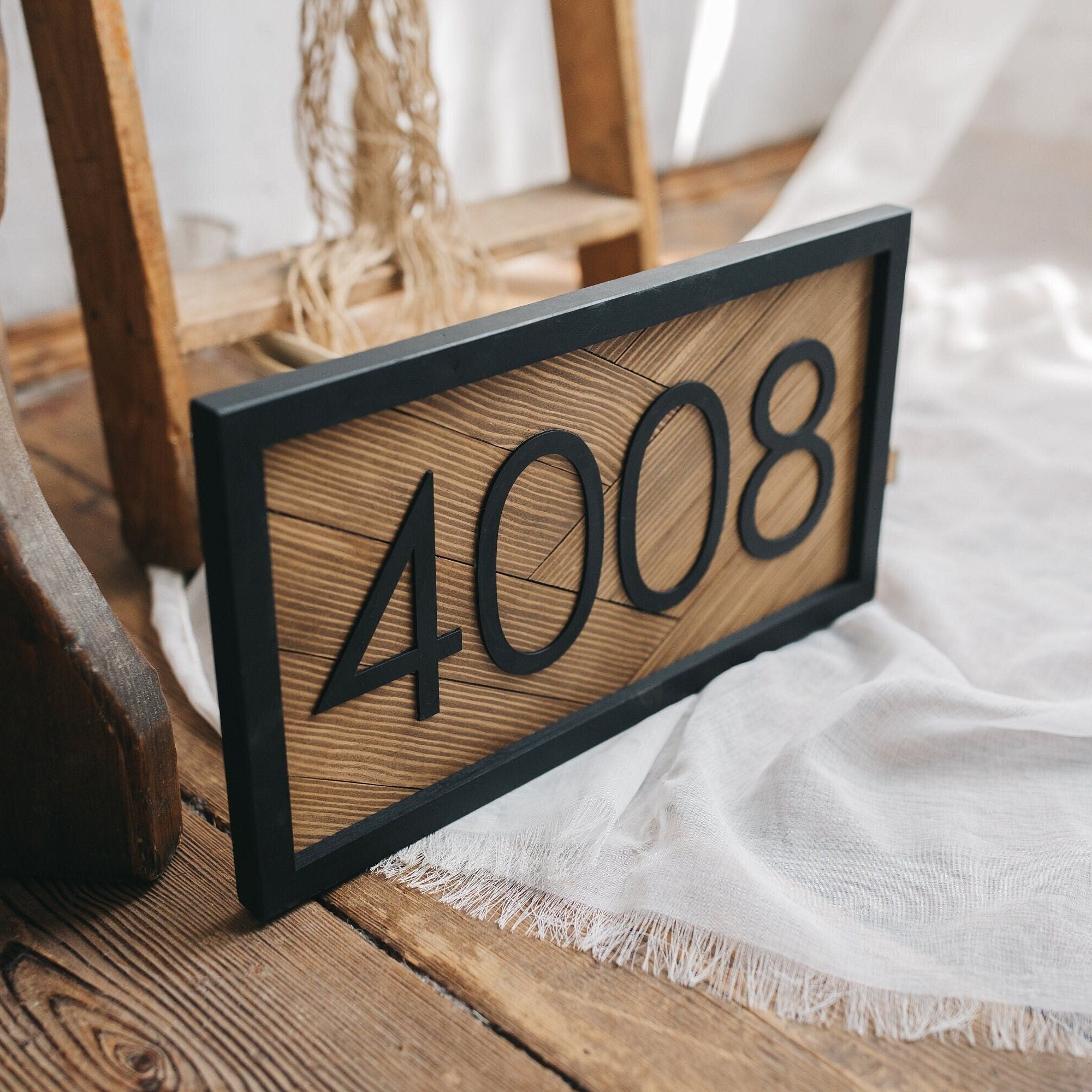 Herringbone wooden horizontal address sign