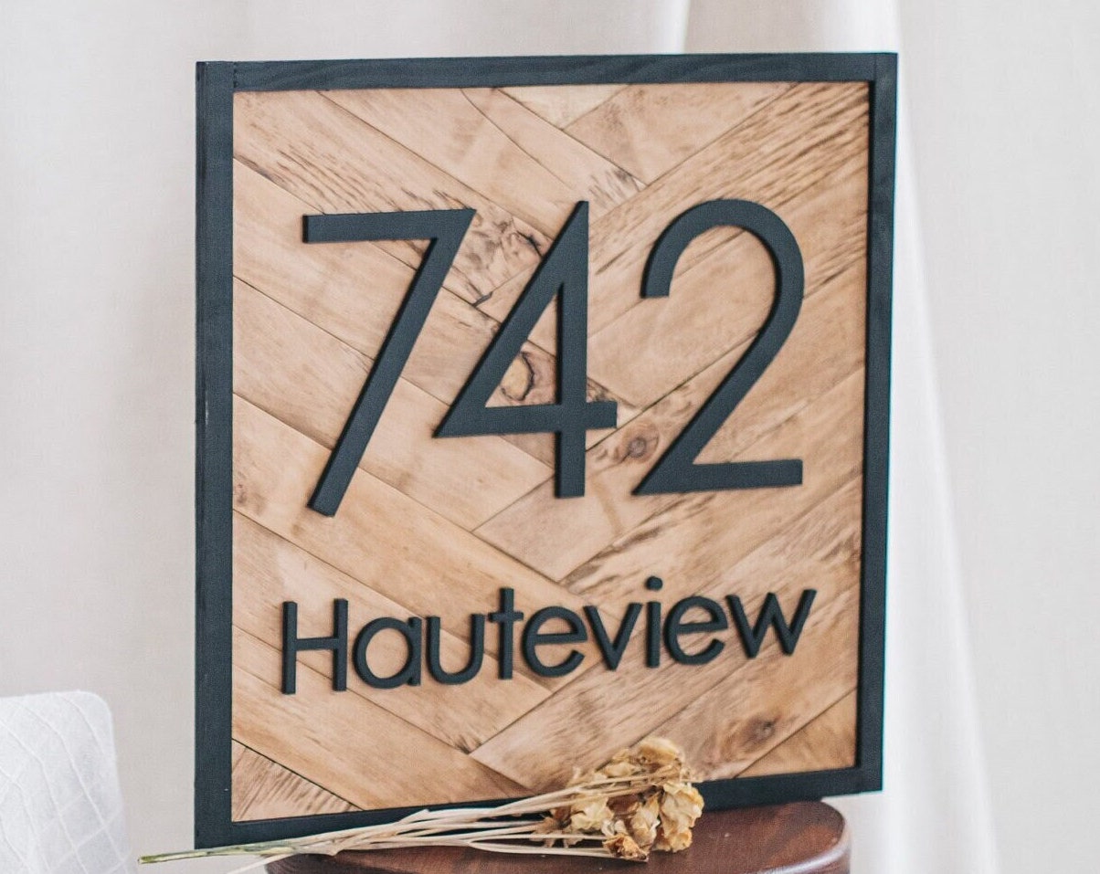 Herringbone wooden horizontal address sign