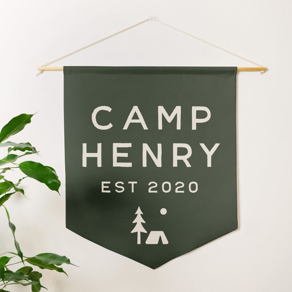 Custom Camp Banner, Camp Themed Party Decor, Personalized Name Baby or Kids Room Wall Flag