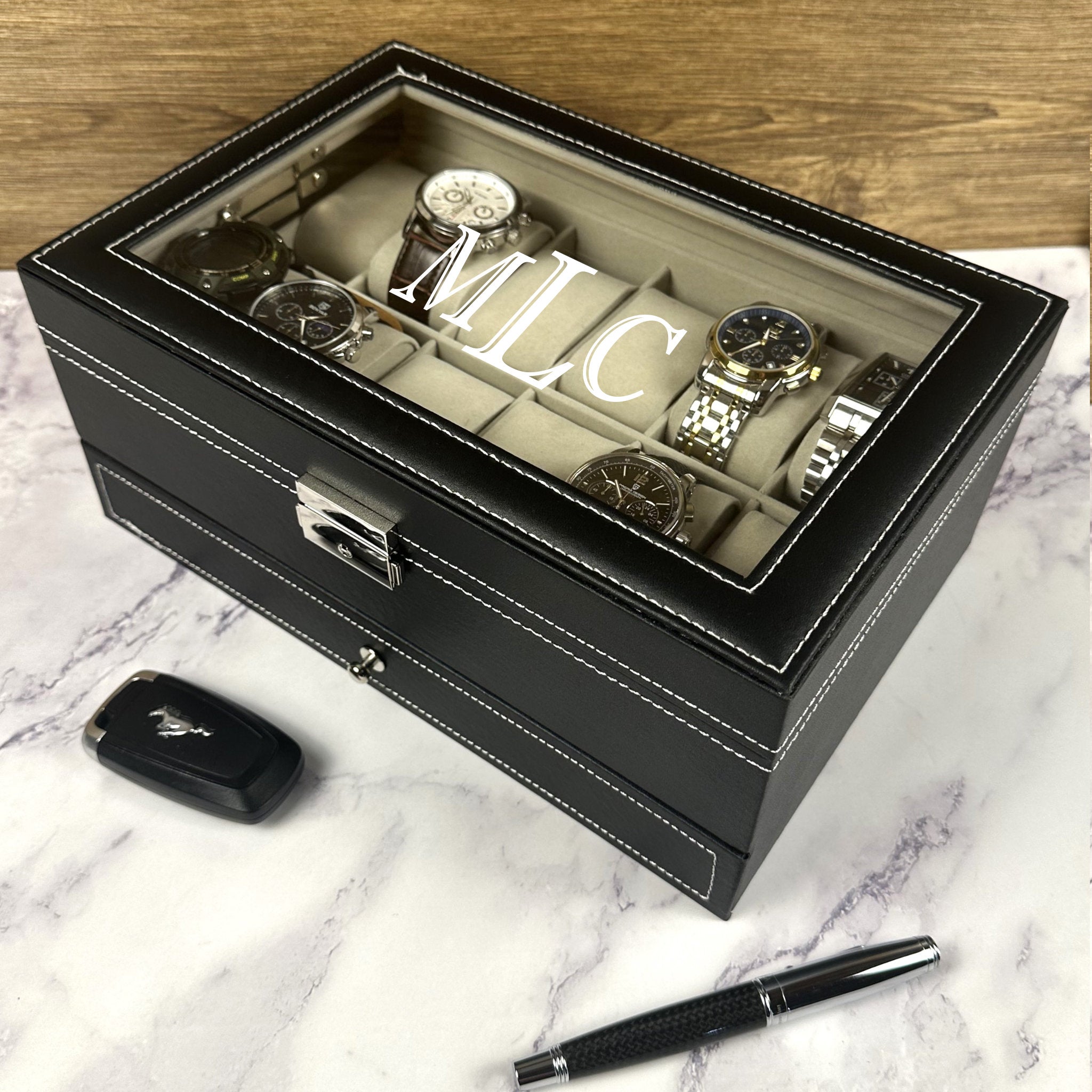 Personalized Leather Watch Box Watch Storage Watch Organizer Double Layer Watch Case  Fathers Day Gift Gift for Best Man Gift