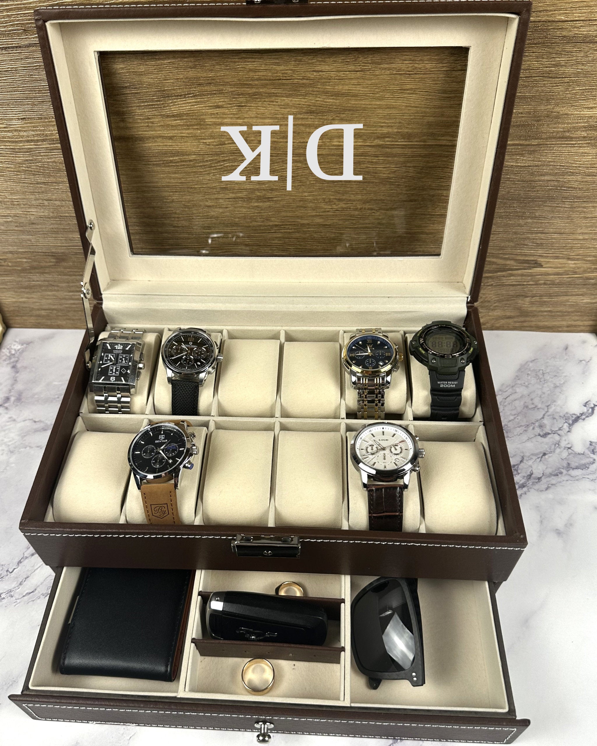 Personalized Leather Watch Box Watch Storage Watch Organizer Double Layer Watch Case  Fathers Day Gift Gift for Best Man Gift