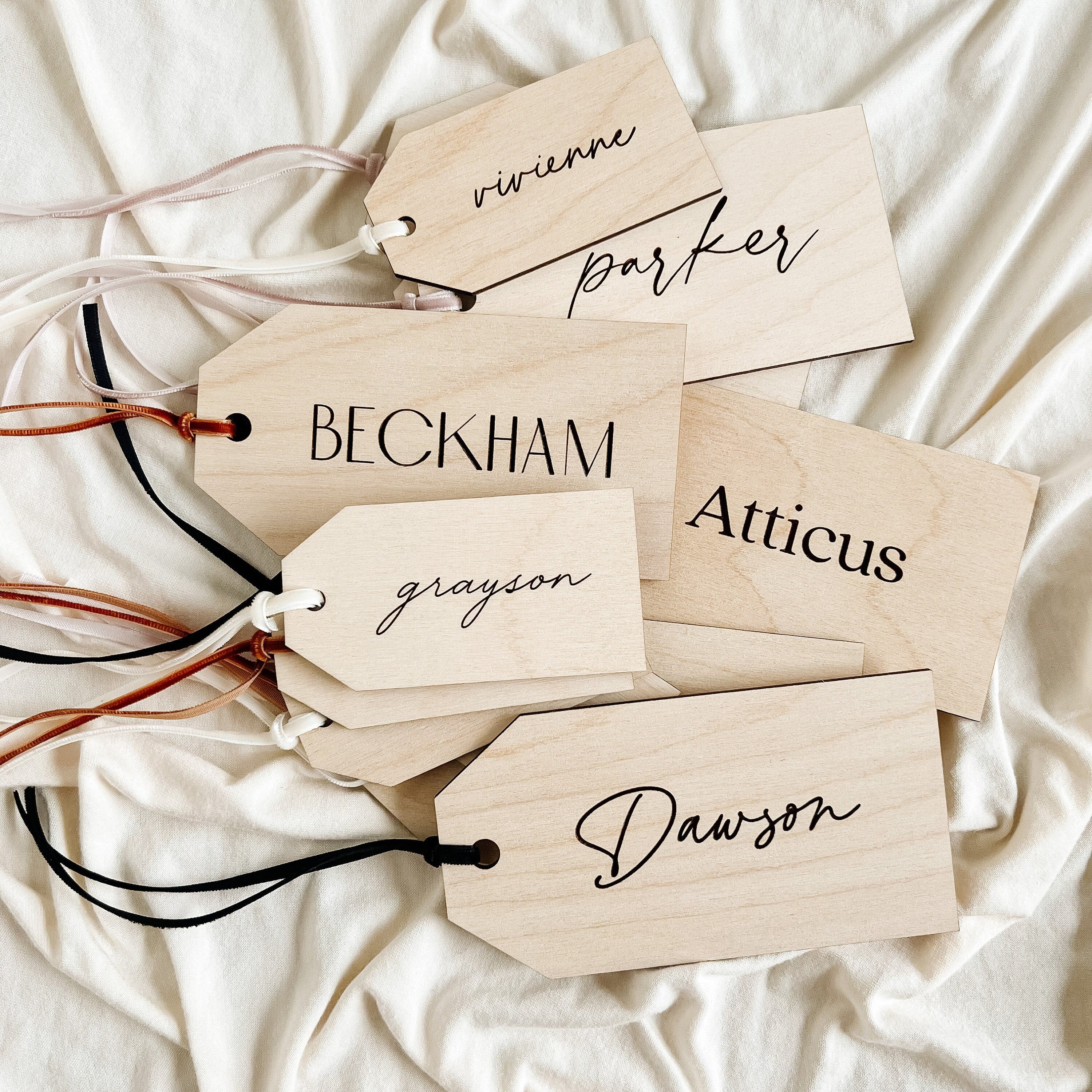 Personalized Wooden Stocking Tag, Custom Engraved Gift Tag, 3 Pack 1 Set