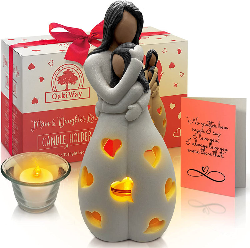 Mom & Daughter's Love Candle Holder Statue