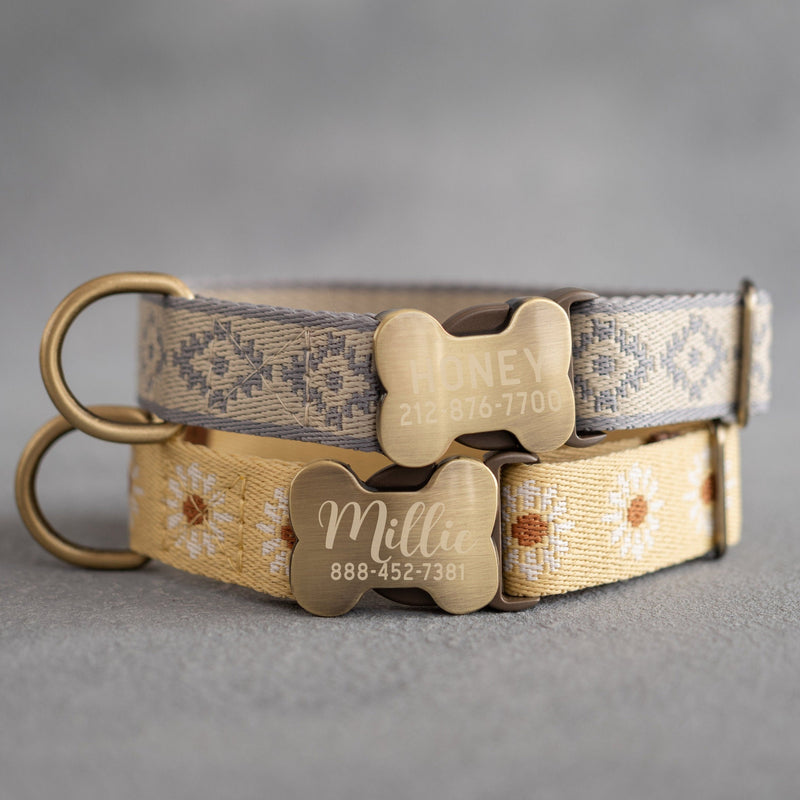 Webbing dog collar personalized, dog collar boy, dog collar girl, dog collar engraved, tribal dog collar, pattern dog collar