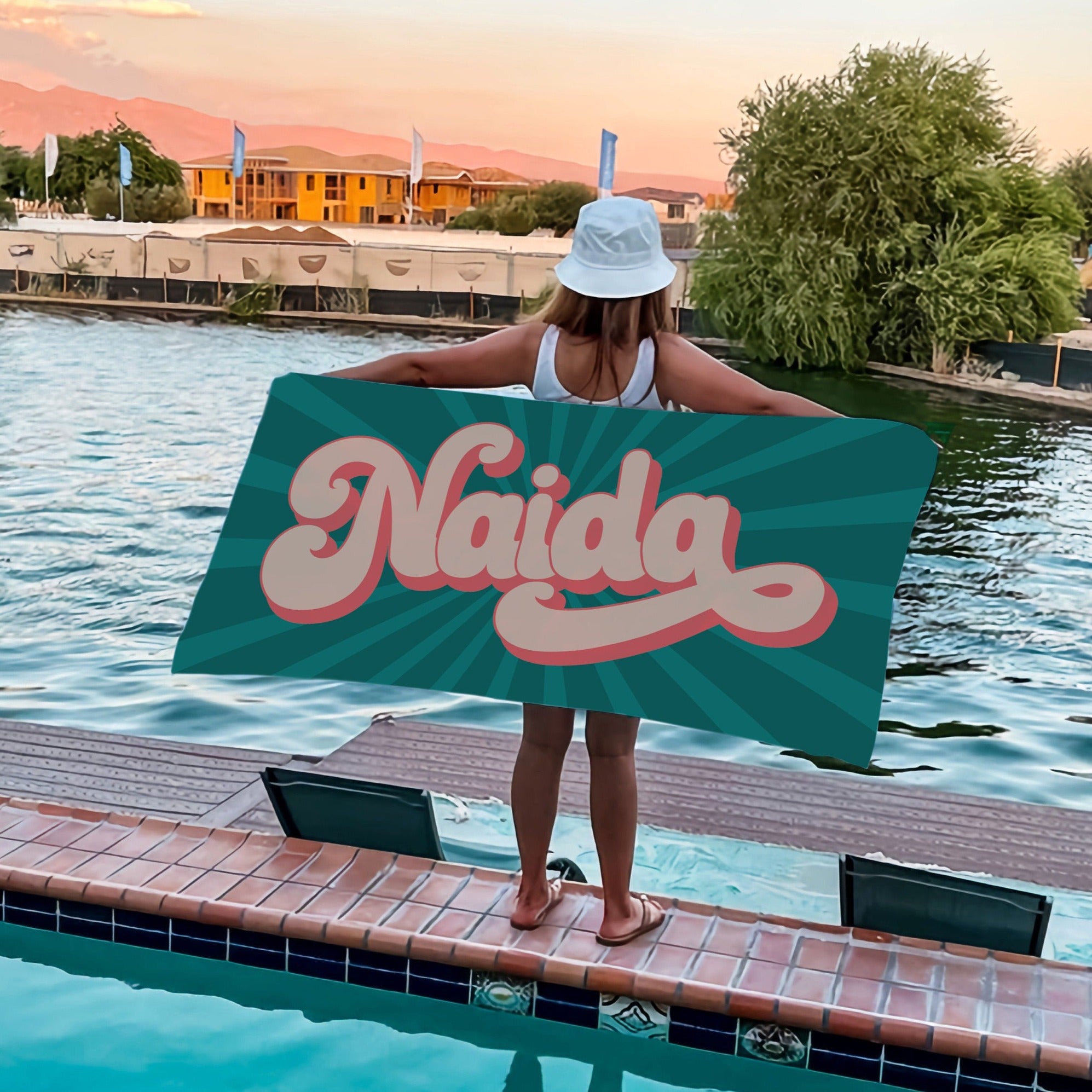 Retro 70's Style Custom Name Towel,Personalized Vintage Pool Towel