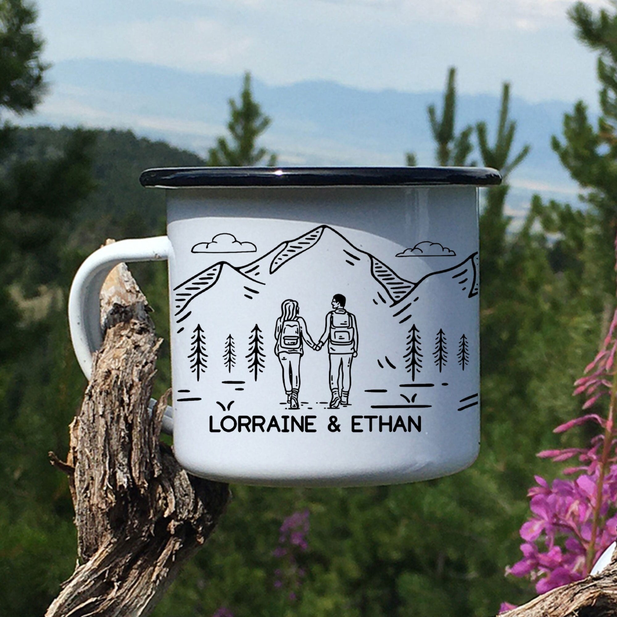 Personalized Adventure Couple Mug,Camping Gift，Mountain Campfire Camper