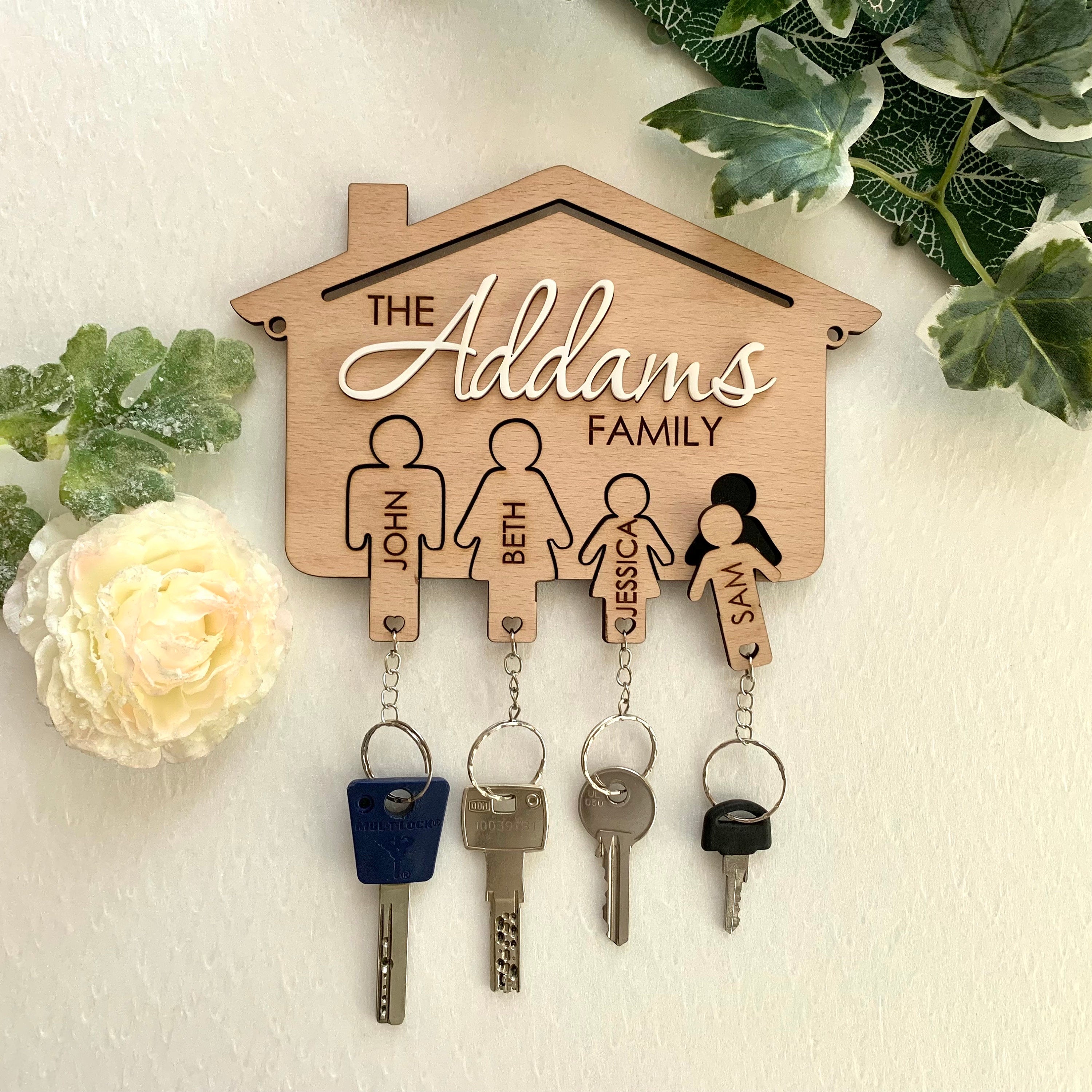 Wooden Wall Key Ring with Keychain ,Wall Mounted