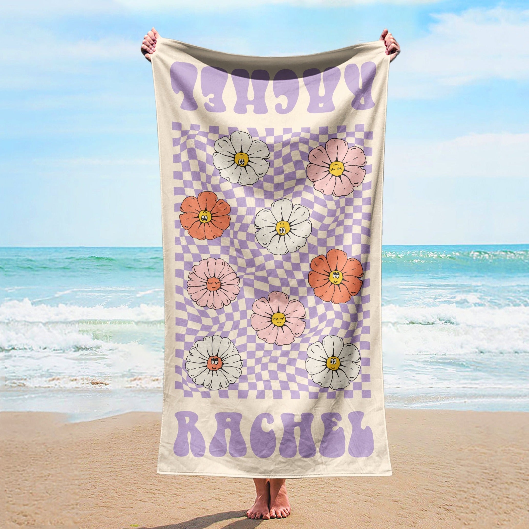 RETRO Multi Style Personalized Beach Towel , Custom Pool Towel Beach Towel With Name