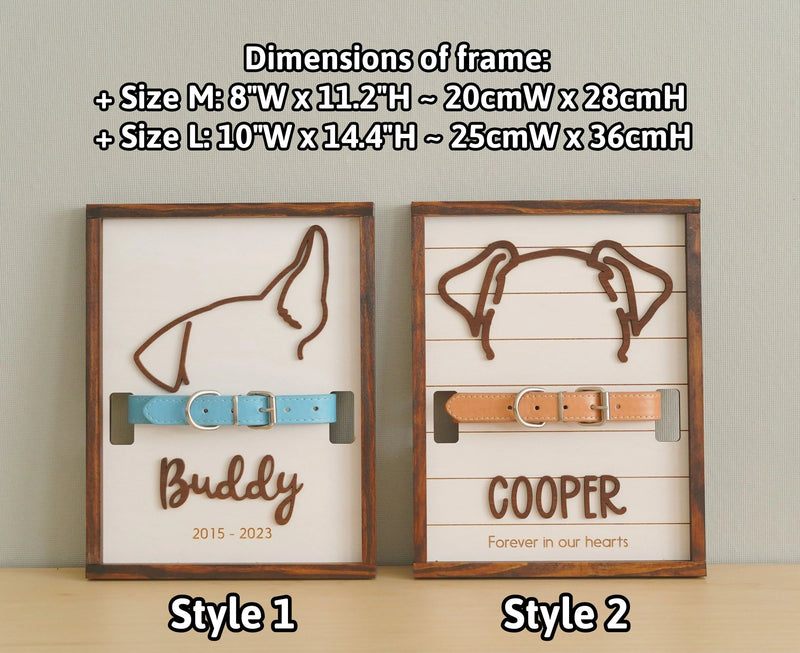 Memorial Pet Collar Frame, Dog Ear Framed Art