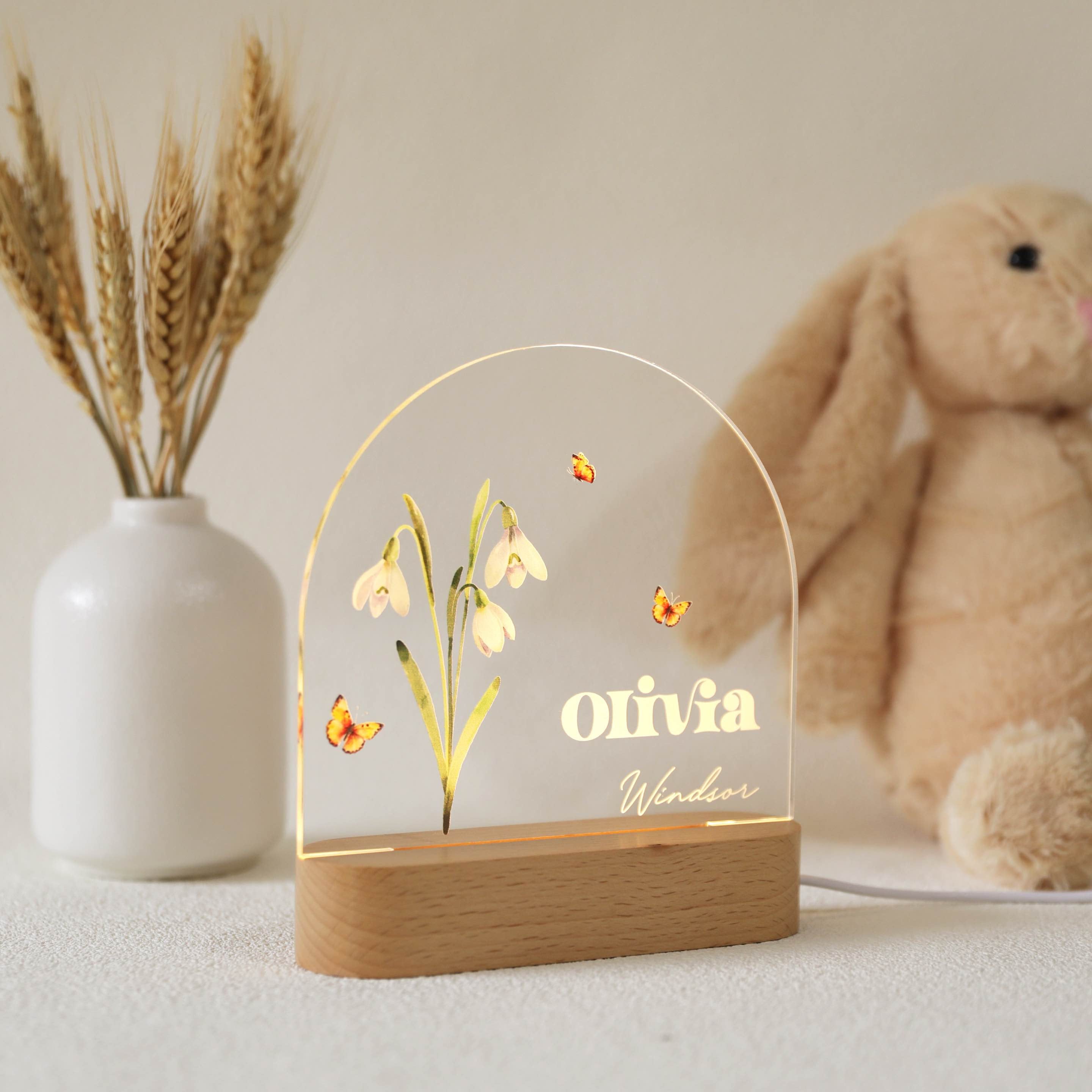 Personalized Birth Month Flower Acrylic Night Light