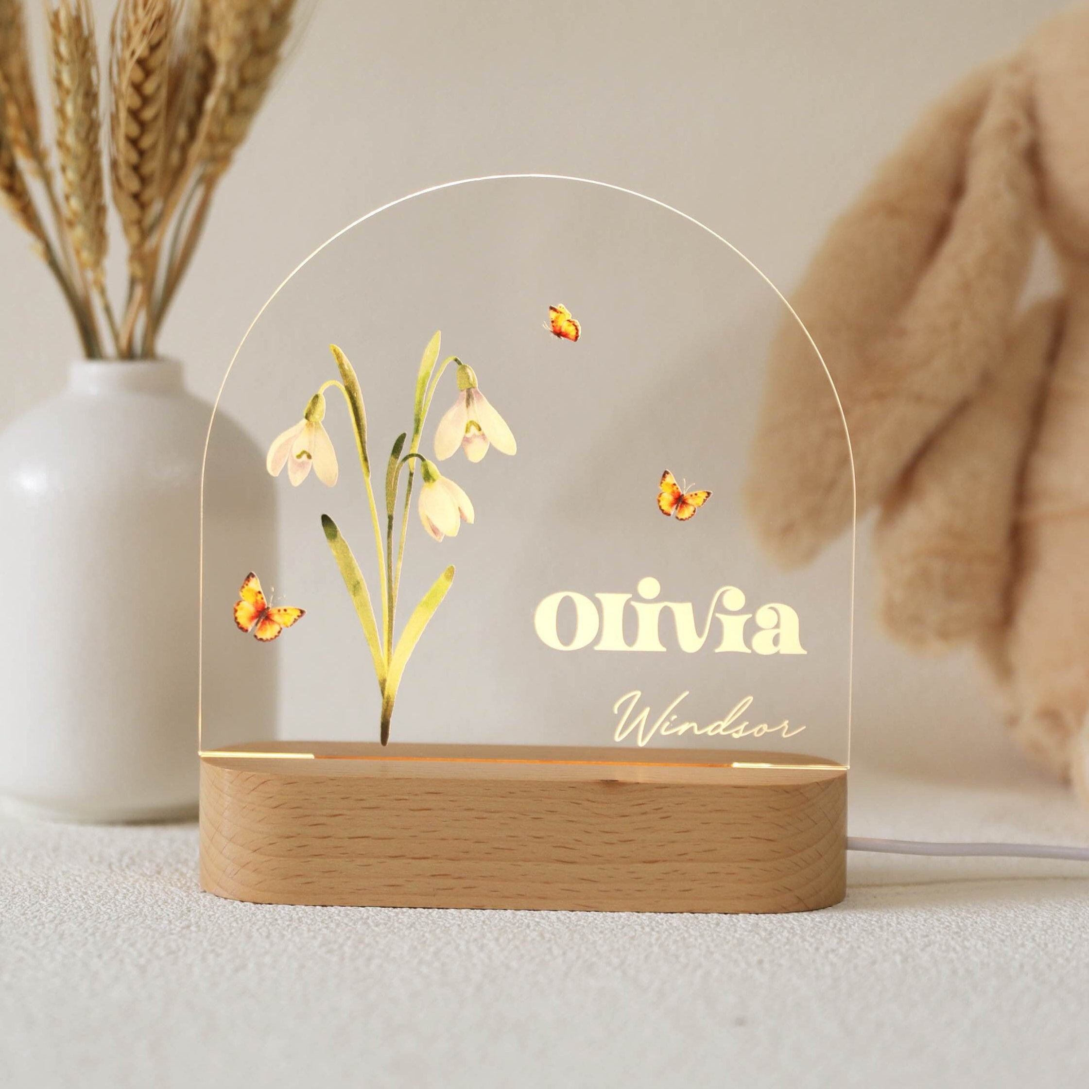 Personalized Birth Month Flower Acrylic Night Light