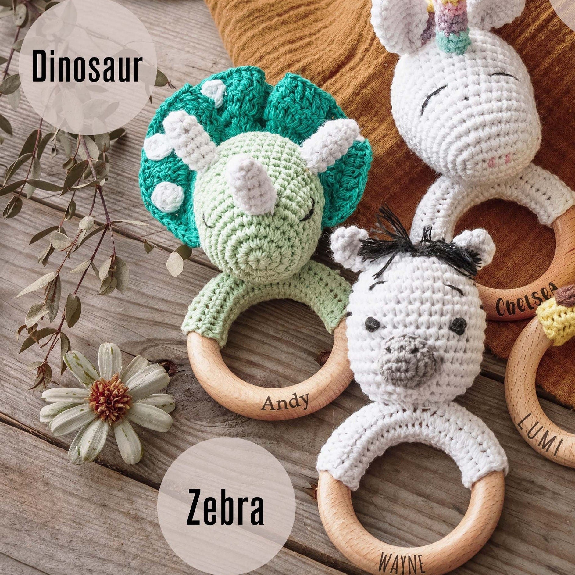 Engraved  Crochet Toy Rattle for Babies, Newborn Gifts