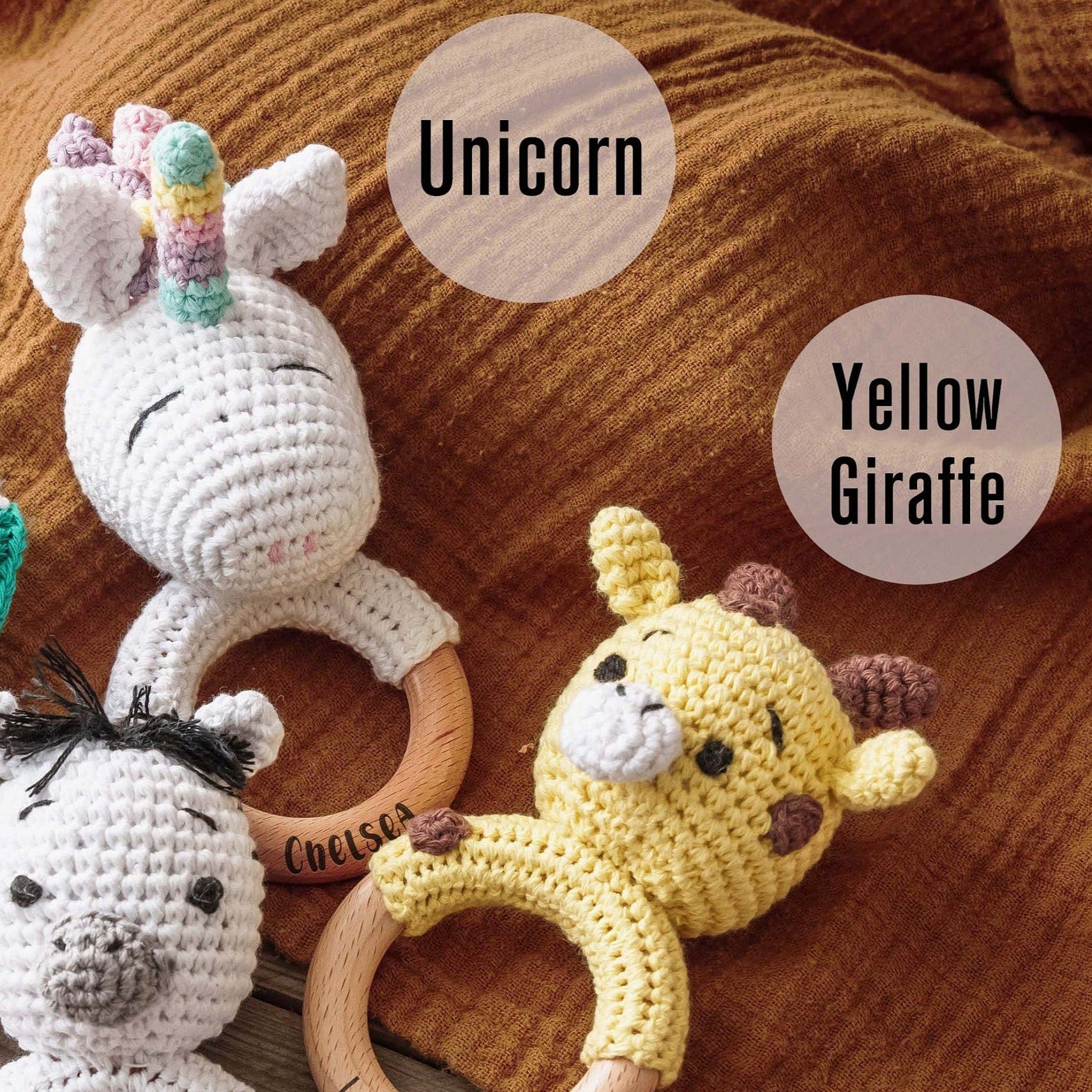 Engraved  Crochet Toy Rattle for Babies, Newborn Gifts