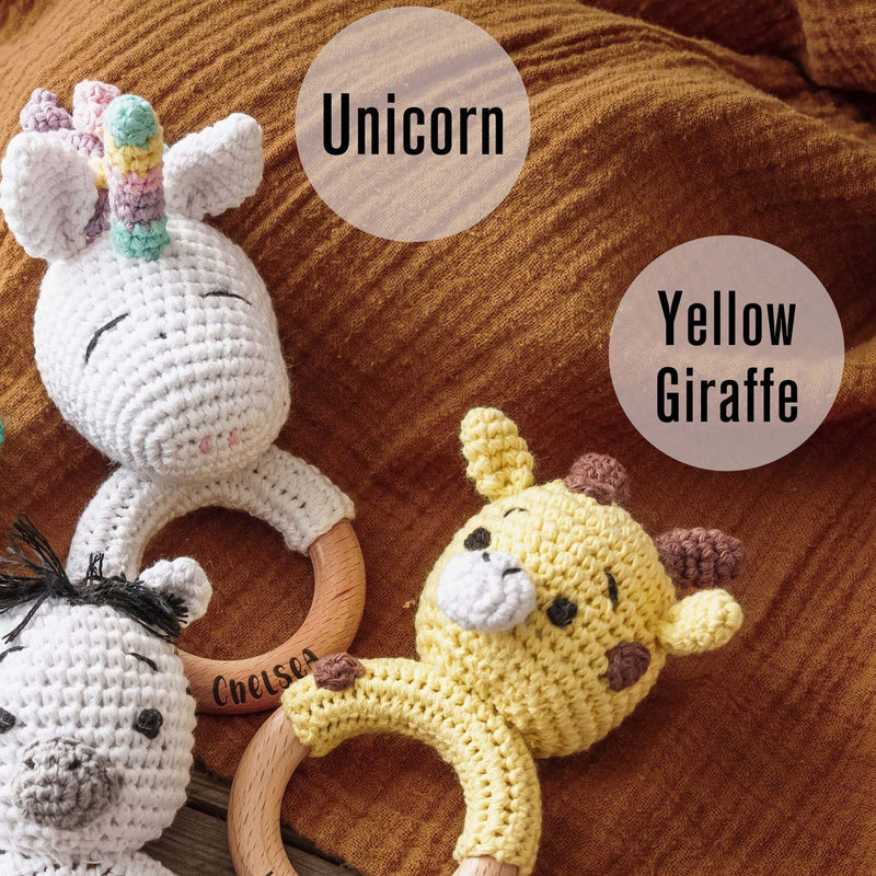 Personalized baby rattle, Baby Grasping Toy, Crochet Toy Rattle for Babies