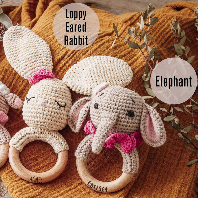 Engraved  Crochet Toy Rattle for Babies, Newborn Gifts