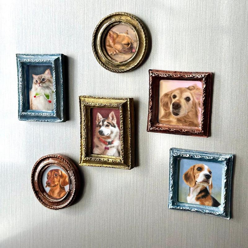 Custom Pet Portrait Pin, Magnets, Brooch. Vintage Oil Painting Style