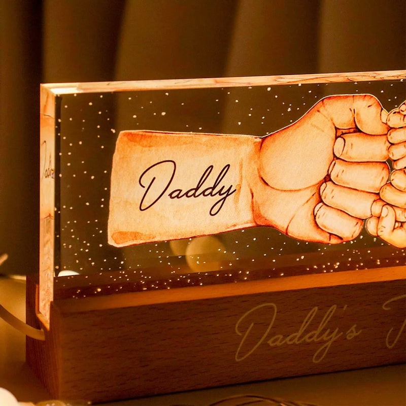Personalized Dad's Team Fist Bump ，Acrylic LED Night Light