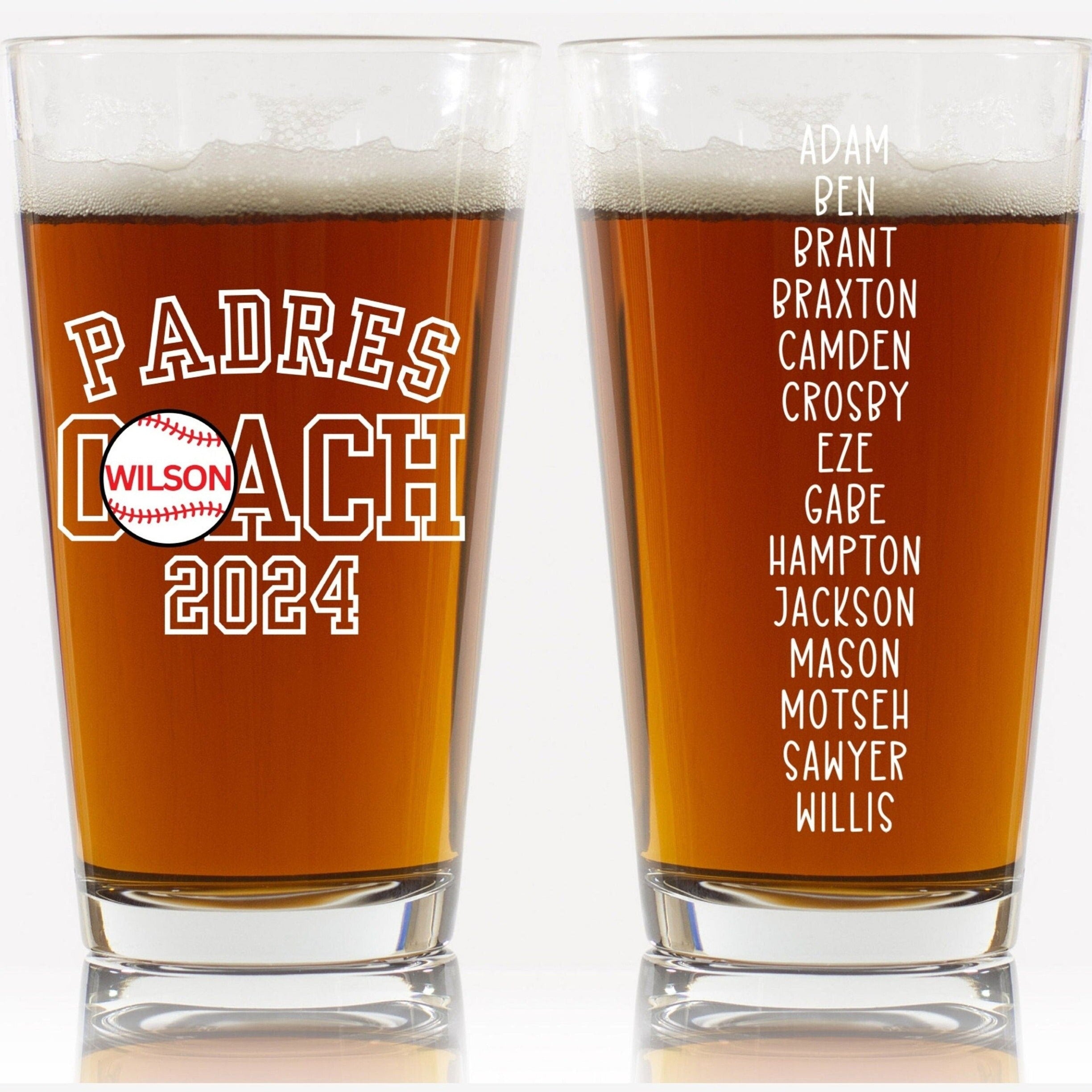 Baseball Coach Pint Glasses, Baseball Gift, Gift For Baseball Coach, Coach Gift, Thank you Gift, Mentor Gift, Gift for Coach, Beer Glass