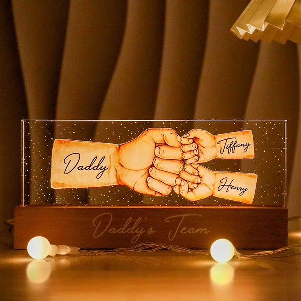 Personalized Dad's Team Fist Bump ，Acrylic LED Night Light