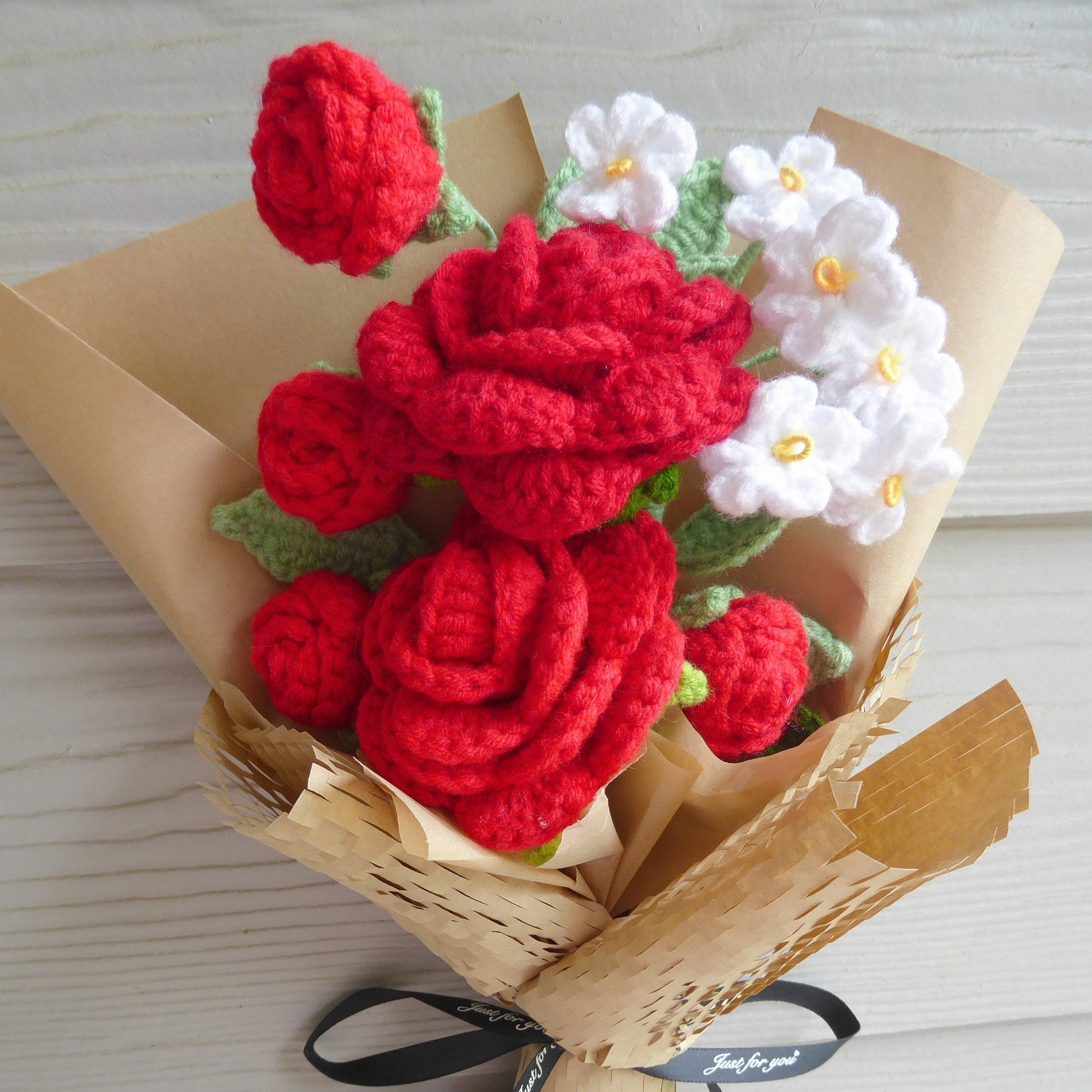 Crochet Flowers Bouquet Handmade, Finished Product, Rose,Tulip for Anniversary