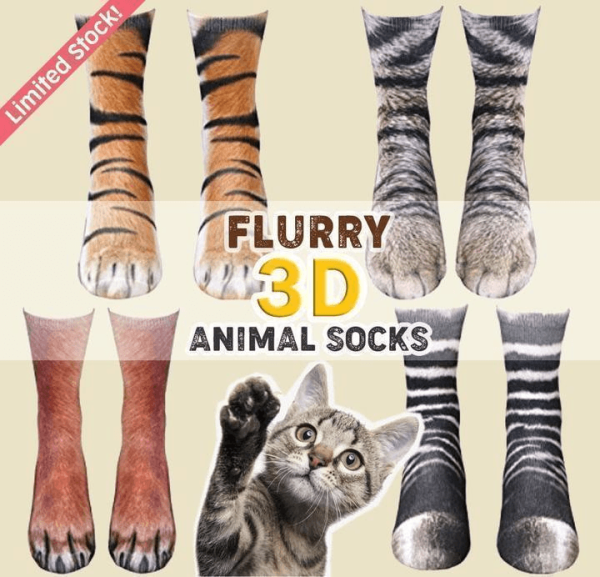 Adult Animal Paw Socks, 3D Digital Simulation Print Cat Dog Foot Hoof Paw Feet Crew Socks