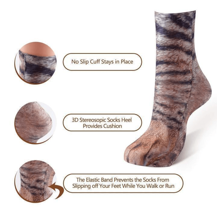 Adult Animal Paw Socks, 3D Digital Simulation Print Cat Dog Foot Hoof Paw Feet Crew Socks