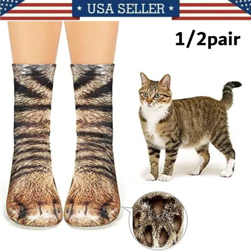 Adult Animal Paw Socks, 3D Digital Simulation Print Cat Dog Foot Hoof Paw Feet Crew Socks