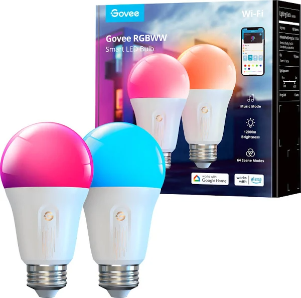 Govee - Wi-Fi 1200 Lumens RGBWW Smart LED Bulb 2 Pack